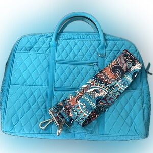 Vera Bradley Quilted Blue Laptop Bag with crossbody guitar strap